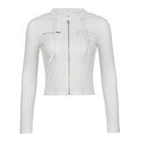 Toloer Simple Casual Niche Solid Color Pocket Hooded T-Shirt Slim Zipper Thread Show Slim Cardigan Top-Outfit