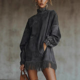 New High-Collar Velvet Retro Loose Pocket Tuxedo Long-Sleeved