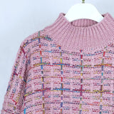 2021 Autumn Winter New Plaid Sweater Women Korean Lazy Wind Short Loose Casual Checkered Sweater Lantern Sleeve Pullovers