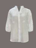 Embroidered Shirt Women's Seven Sleeves 2025 Summer New T-Shirt Commuting Temperament Solid Color Shirt
