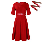 Large-Size Women's Dress 2025 Autumn Fashion Elegant Temperament Solid Five-Sleeve African