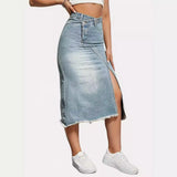 Summer New Deconstruction Of Open Fork High-Waisted Cowboy Half-Body Cotton High-Waist Thin Design Dress