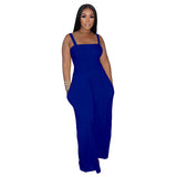 Toloer New Women's Solid Color Casual Strap Strapless Wide-Leg Jumpsuit-Outfit