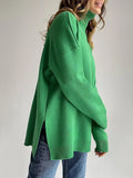 Split Warm Turtleneck Pullover Sweater Women Oversize Winter Top Soft Basic Green Oversized Sweater For Women