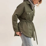 Spring Turn Down Collar Parkas Women Fashion Tie Belt Coats Women Elegant Single Breasted Cotton Jackets Female