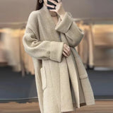 Long-Sleeved Sweater Coat Women Thicken Medium Long Chryse-Infrepeed Loose Lazy Knitted