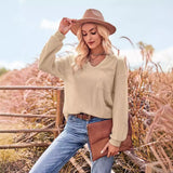 Toloer / Winter Fashion Women's Wear 2024 New Solid Color V-Neck Casual Slim Long Sleeve With Pocket Top-Outfit