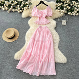 Temperament Wears A Female Waist-Waisted Collar Bubble Sleeve Shirt High-Waisted Embroidered Half-Dressed Skirt Holiday Style