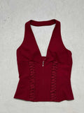 With The Same Strap To The Waist Hanging Neck Deep V-Neck Vest Sexy Hottie Thin Short Repair