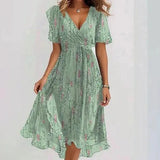 New Loose Leisure Shuya V Collar Crumped Flowers New Hot Print