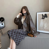 Toloer Coat Female 2024 Spring And Autumn New Korean Version Loose Short Foreign Style Lapel PU Leather Jacket Joker Jacket Tide-Outfit