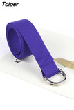 Solid Cotton Canvas All-match Waist Straps Women Canvas Belt D Shaped Double Ring Buckle Waistband