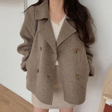 Aachoae 2021 New Fashion Women Elegant Double Breasted Long Sleeve Wool Coats Autumn Winter Chic Casual Solid Color