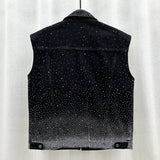 Fashion Hot Full Of Star Denim Vest Coat Men's Fried Street Loose Sleeveless Vest Horse Clip