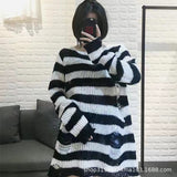 Toloer Hole Hollow Out In The Long Sweater Female Stripe Loose Color Dark Versatile Knit Niche Punk-Outfit