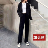 Toloer Waist Wide Leg Pants Women's Pants Autumn Hanging Feeling Loose Versatile Black Thin Suit Pants Casual Straight Leg Floor Pants-Outfit