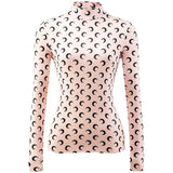 Sexy Thin Tight-fitting Fashion Moon Print Long Sleeves T-shirt 2022New Spring Summer Female Ice Silk Sunscreen