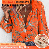 Lady Vintage Blouse Women Spring Autumn Chain Print Long Sleeve Loose Shirt Tops Single-breasted Overtsized
