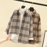 Toloer Thick Hair Coat Women 2025 Autumn And Winter New Shirt Port Loose Long-Sleeved Grinding Lattice Plus Velvet Shirt