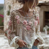 New Hot 3D Printed Ladies Round-Neck Long Sleeve Retro Bohemian