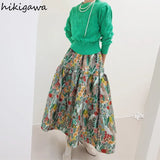Floral Skirts Women 2023 Spring Summer Robe Elastic High Waist Elegant Causal A-line Vintage Skirts Mujer Faldas