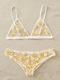 Sex Lingerie Sexy Girl Yellow Small Broken Flower Bikini Three-Point