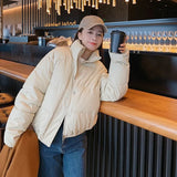 Winter Women Black PU Leather Down Jackets 2021 New Ladies Thick Warm Short Zipper Down Coats Female Stand Collar Chic