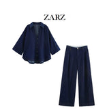 Homemade New Women's Wide-Sleeved Denim Shirt Wide Legged High Waist Jeans