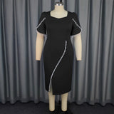 African Plus-Size Temperament Women's Dress Elegant Style Lead Pearl Open-Fork Dress