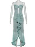 Hollow Out Ruffles Strap Midi Dress-Outfit