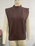 Toloer New Women's Solid Color Half High Neck Sleeveless Vest Fashion Simple Knit Loose-Outfit