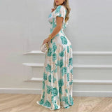 New Women's Temperament V-Neck Waist-Print Dress Fashion