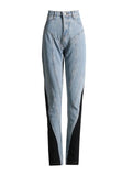Toloer Niche Design 2024 New Middle Waist Contrast Color Splicing Washed Light Color Small Foot Jeans Trousers-Outfit