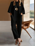 Women's Collar Five-Sleeve Pocket Solid Color Long-Lens