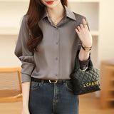 And Autumn 2025 New Advanced Sensational Anti-Floored Wrinkled-Faced Shirt For Women's French Leisure Career Commuting