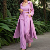 Toloer Spot Hot Style Autumn Women Fashion Medium Long Shirt Strap Straight Leg Wide Leg Pants Three-Piece Suit-Outfit