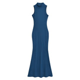 Trendy Women's Dress Is Full Of Style, Elastic, Slim, Half-High Collar, Sleeveless Vest, Long Skirt, Buttocks, Fishtail Dress-Outfit