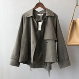 Aachoae Solid Batwing Long Sleeve Trench Coat Double Breasted Retro Trench Female Asymmetrical Hem Chic Coat Autumn Spring