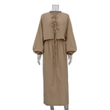 Toloer Women's 2024 New Vintage Tea With A Bubble Sleeve Shirt Suit Summer Dress-Outfit