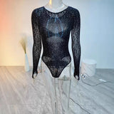 Toloer Sexy Tight Height Knitted Perspective Long-Sleeved Hot-Sleeved