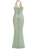 Halter Deep V Neck Sequin Maxi Dress-Outfit