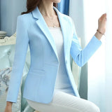 Women Blazer Office Lady 2023 Elegant Slim Notched Women Blazers and Jackets Button Long Sleeve Solid Work Female Blue Suit