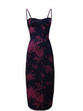 Women's Temperament To Close Waist Dress Slings Breasts Flower Print Dress
