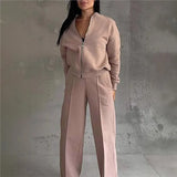 New Autumn And Winter Women's Casual Zipper Jacket Wide Leg Pants Fashion