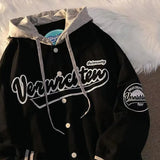 new autumn thin section American retro letter printing jackets coat women's street wild couple hooded baseball uniform