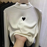 Toloer Waxy Elastic Double-Sided German Velvet Bottom Shirt Female Slim Slim Love Half High Collar With Long-Sleeved T Shirt Jacket