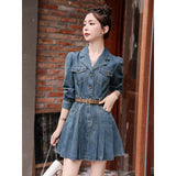 Toloer Hot Style Denim Dress Female 2024 Spring And Autumn New Small Fashion Temperament Slim Waist Short Skirt-Outfit