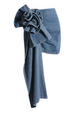 Toloer 2024 Mid-Waist Stereo Rose Piece Decorative Hip Denim Skirt-Outfit