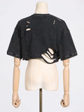 Toloer Fashion Wind Top 2024 New Fashion Round Collar Hole Pin Design Sense Short T-Shirt Women-Outfit