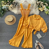Two Pieces Set Women Loose Short Sunscreen Jacket + Suspending Rompers Clothing Female Casual Holidays
